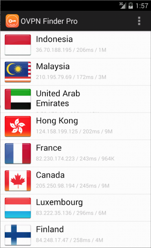 Android application OVPN Finder Pro - for OpenVPN screenshort