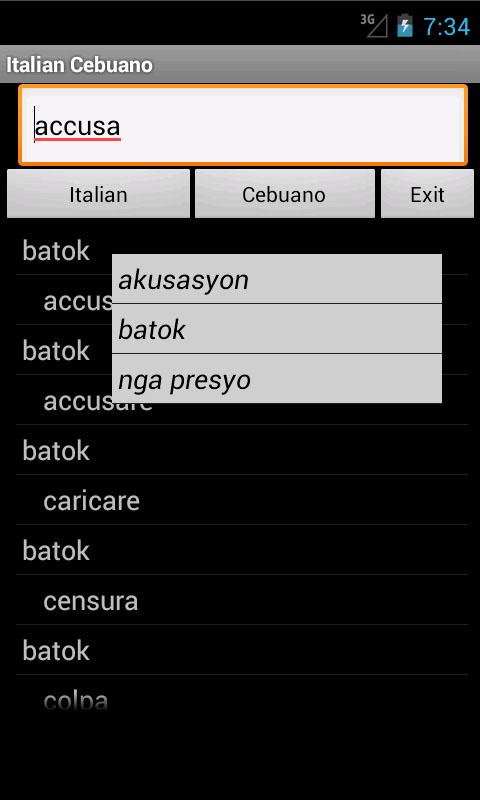 Android application Cebuano Italian Dictionary screenshort