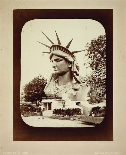 The bust of the Statue of Liberty exposed on Champ-de-Mars
