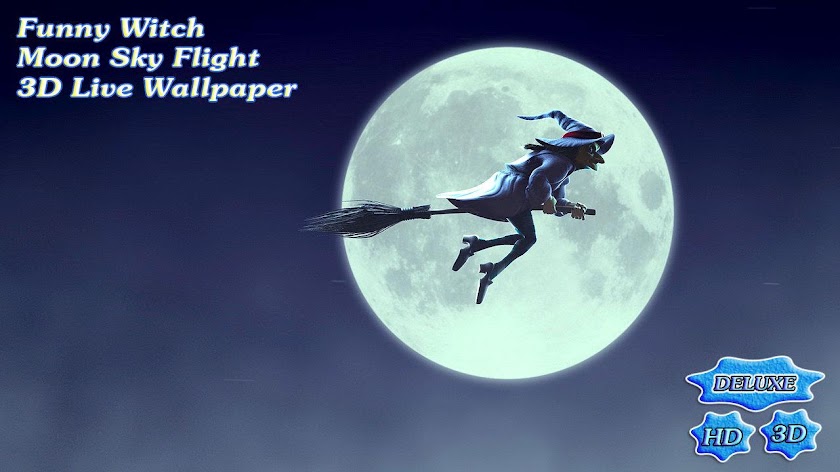 Funny Witch Moon Sky Flight 3D Screen 3