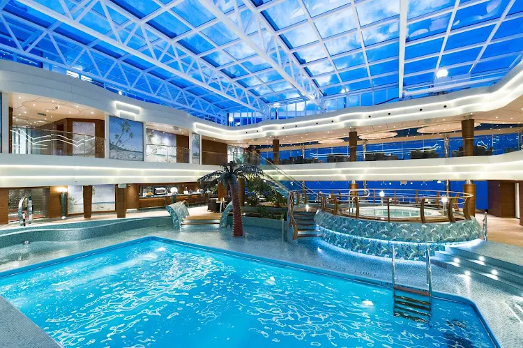 La Playa Pool is the all-weather pool on MSC Preziosa, complete with a sliding glass-and-steel dome.