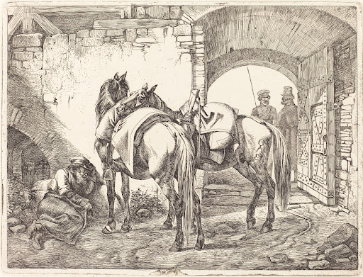 Cossack Horses in a Courtyard