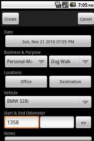 Android application Business Mileage screenshort