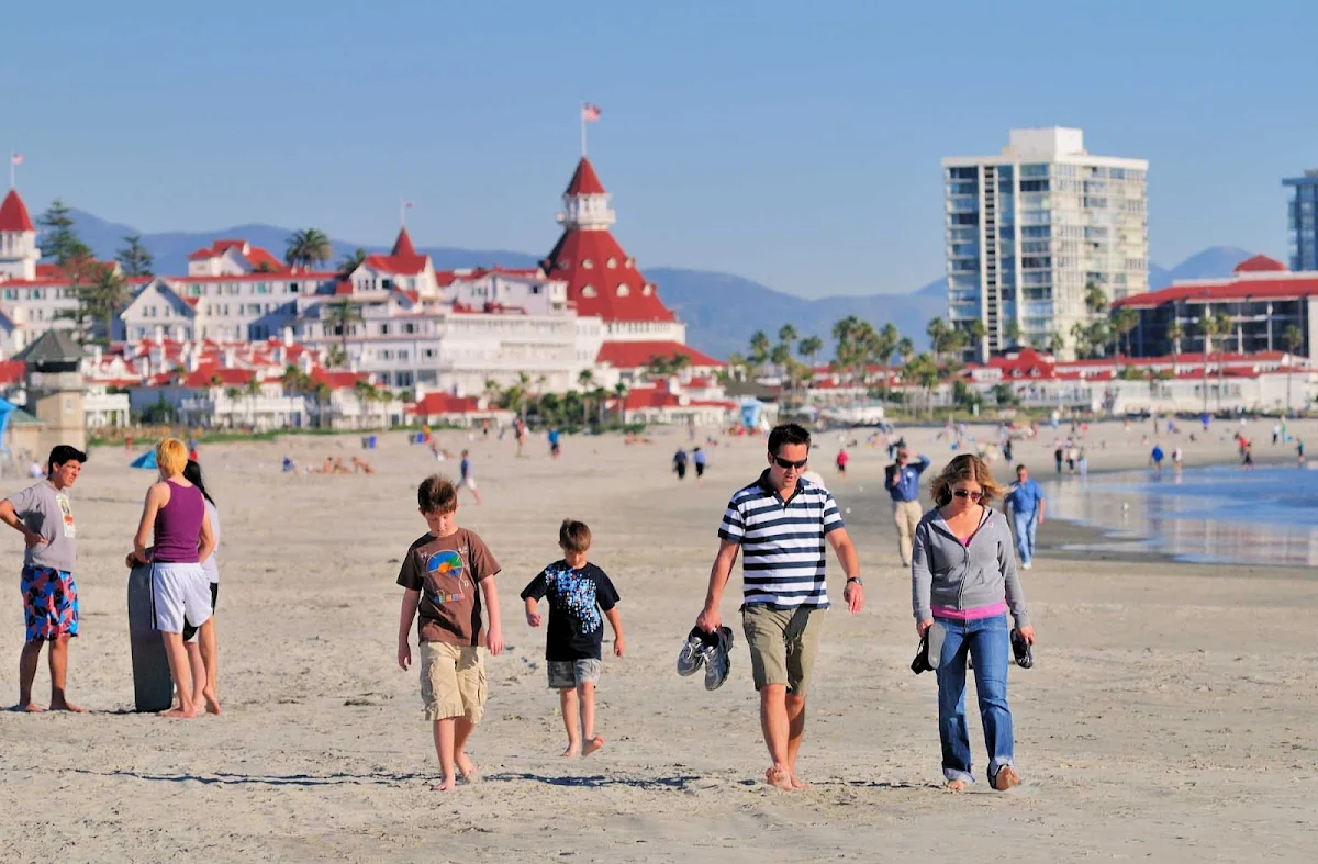 San-Diego-Coronado-family - A family on Coronado Beach near San Diego.