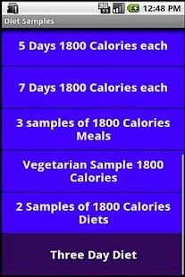 1300 and 1800 Calories Diets Screen 2
