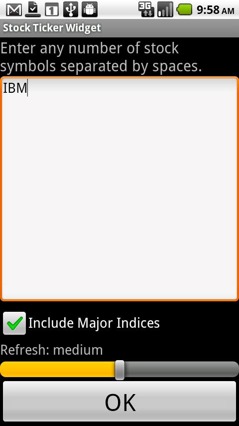 Stock Ticker Widget Screen 2