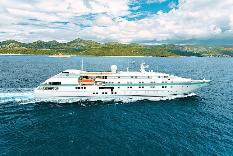Isn't she pretty? The yachtlike Tere Moana sails through the waters of Hvar in the Dalmation Islands of Croatia.