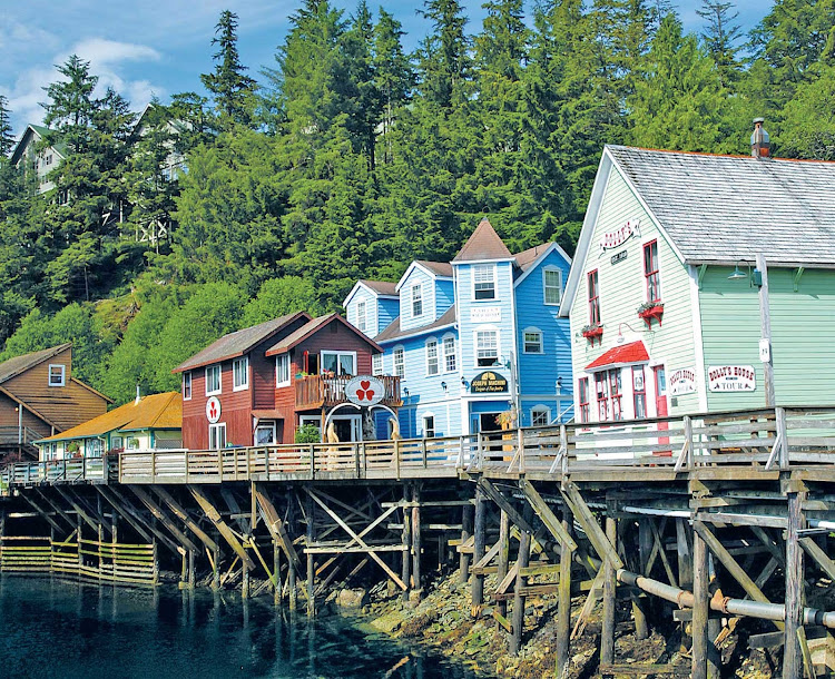 On your Princess Cruises visit to Ketchikan, Alaska, be sure to check out Creek Street and the antique boardwalk on wooden pilings over Ketchikan Creek, home to restaurants, curio shops and, on some days, great salmon viewing.