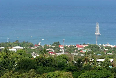 Looking down on Charlestown from Nevis Peak, a volcano on the island of Nevis.