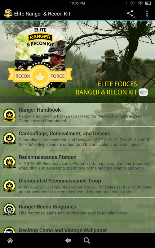 Android application Elite Ranger Handbook Kit screenshort
