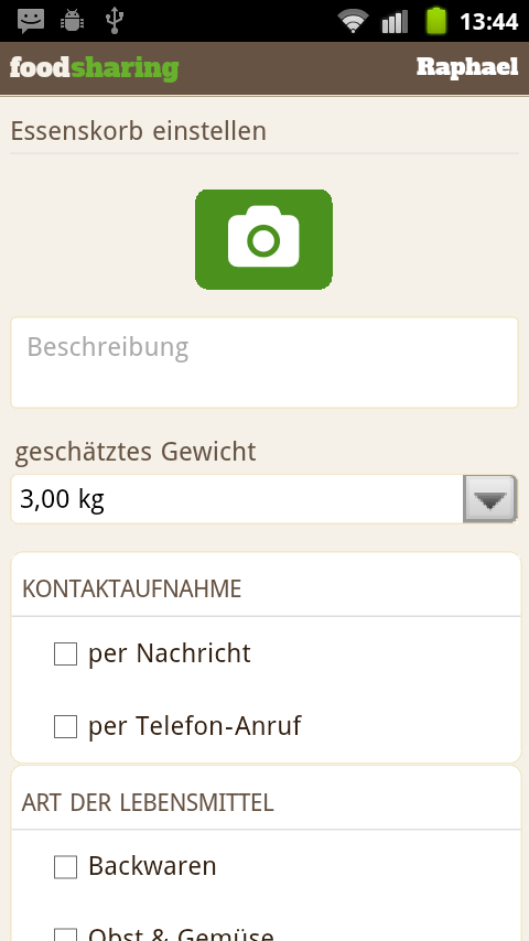 Android application foodsharing screenshort
