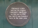 Thomas Lord Cricket Ground Plaque