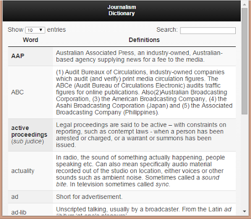 Dictionary of Journalism Study