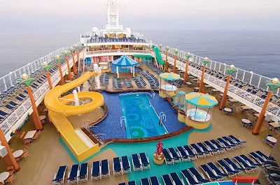 The Sapphire Pool is Norwegian Jewel's main pool area. There's also a kid's pool, a hot tub, lounge chairs, a grill and splendid views.