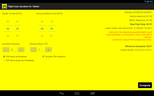 Android application Flight Duty for Tablets screenshot