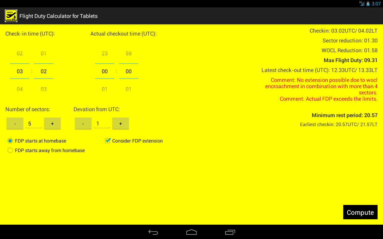 Android application Flight Duty for Tablets screenshort