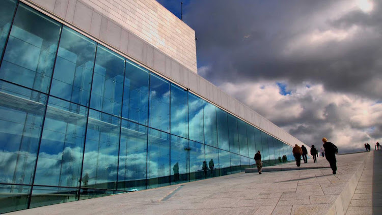 On the roof of the new Opera House in Oslo, Norway.