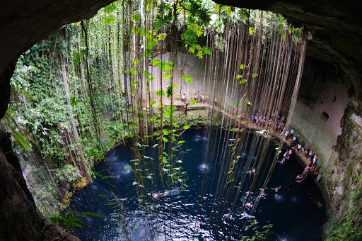 Cenote Sagrado, a notable cenote or sinkhole at the pre-Columbian Maya archaeological site of Chichen Itza in the northern Yucatán, Mexico. 