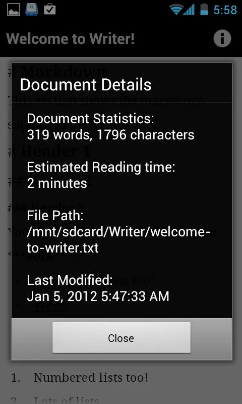   Writer- tangkapan layar 