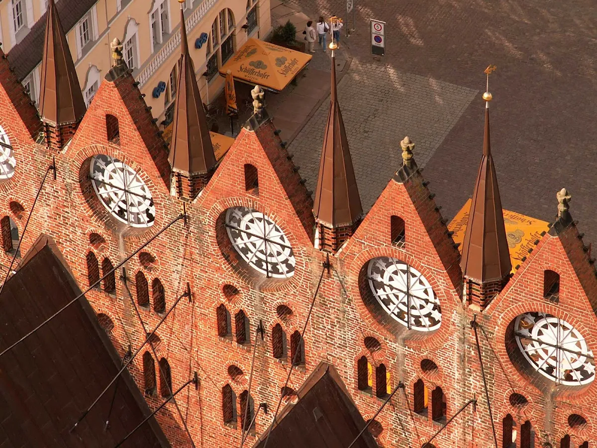 Germany-Alter-market-square - View across the Stralsund town hall gables to Alter Market Square, Germany.