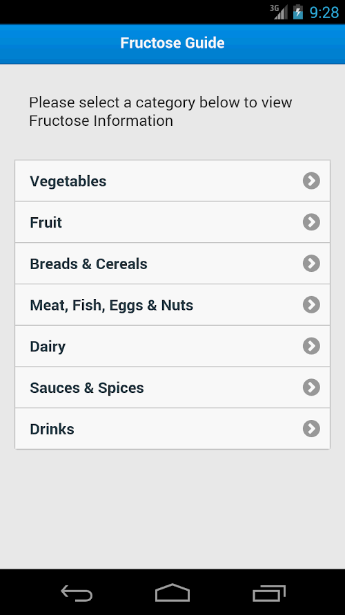 Android application Fructose Guide screenshort