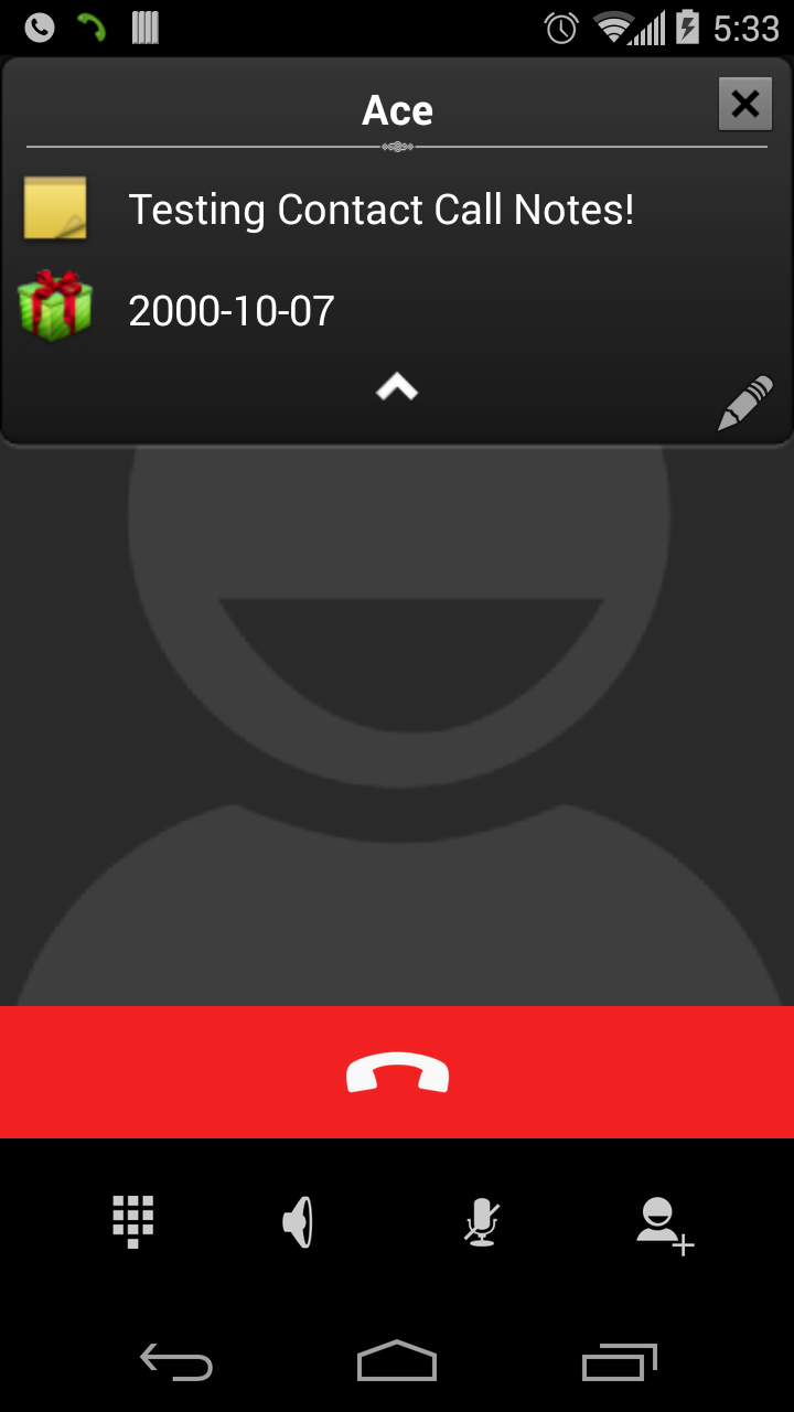 Contact Call Notes Screen 1