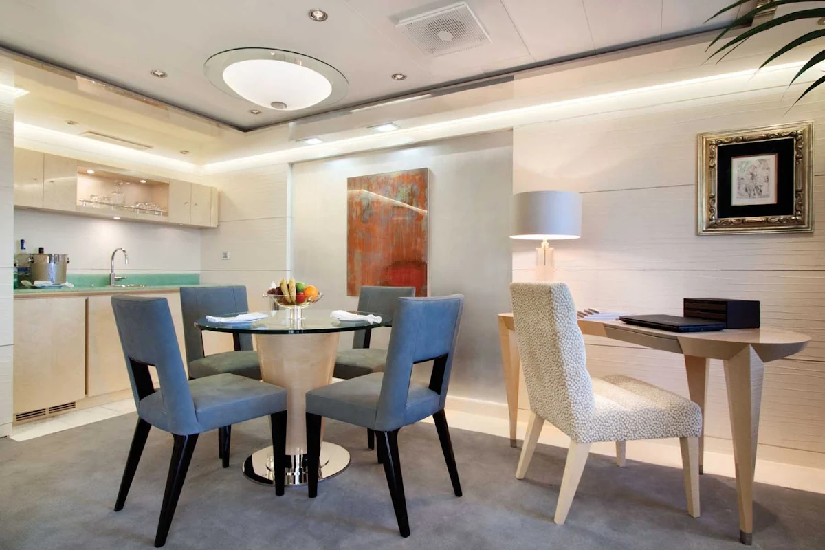 Oceania_OClass_Vista_Suite_Kitchen-1 - The pretty and functional kitchen of the Vista Suite offers the ideal setting to enjoy in-suite dining during your vacation on Oceania Marina.