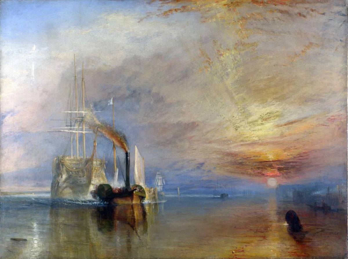 Fighting-Remeraire-Turner-London - "The Fighting Temeraire tugged to her last Berth to be broken up" (1838), oil on canvas by J. M. W. Turner at the National Gallery in London.