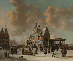 RIJKS: Jan Abrahamsz. Beerstraten: The Paalhuis and the Nieuwe Brug, Amsterdam, in the Winter 1666