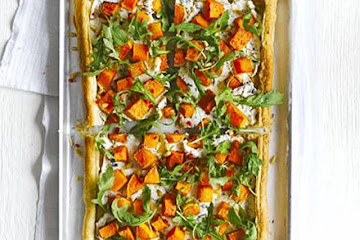 Butternut ricotta tart with fiery rocket salad