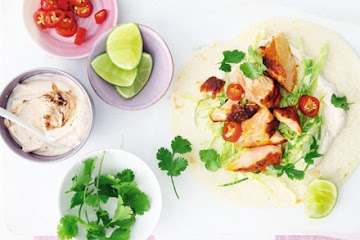 Grilled salmon tacos with chipotle lime yogurt