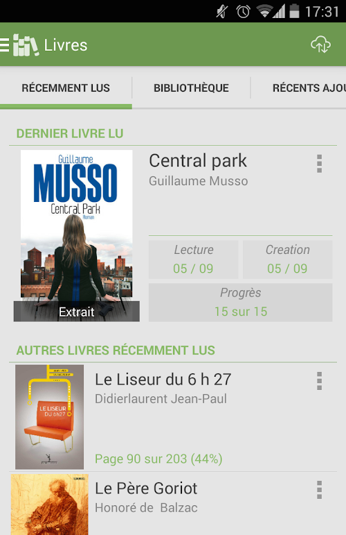 Capture d'ecran de l'application Android Aldiko Book Reader Premium