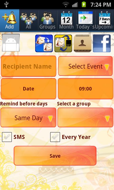 Android application Event Reminder Pro screenshort