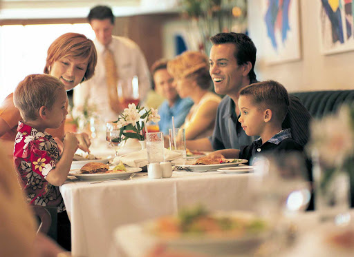 Norwegian-Cruise-Line-Aqua-Young-Family - Families can bring their young ones to Aqua, with its contemporary décor and wide selection of traditional dishes.   It's one of the two main dining rooms aboard Norwegian Star (where this was shot) and Norwegian Dawn. 