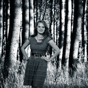Poplar girl and trees by Keith Bryant - Black & White Portraits & People