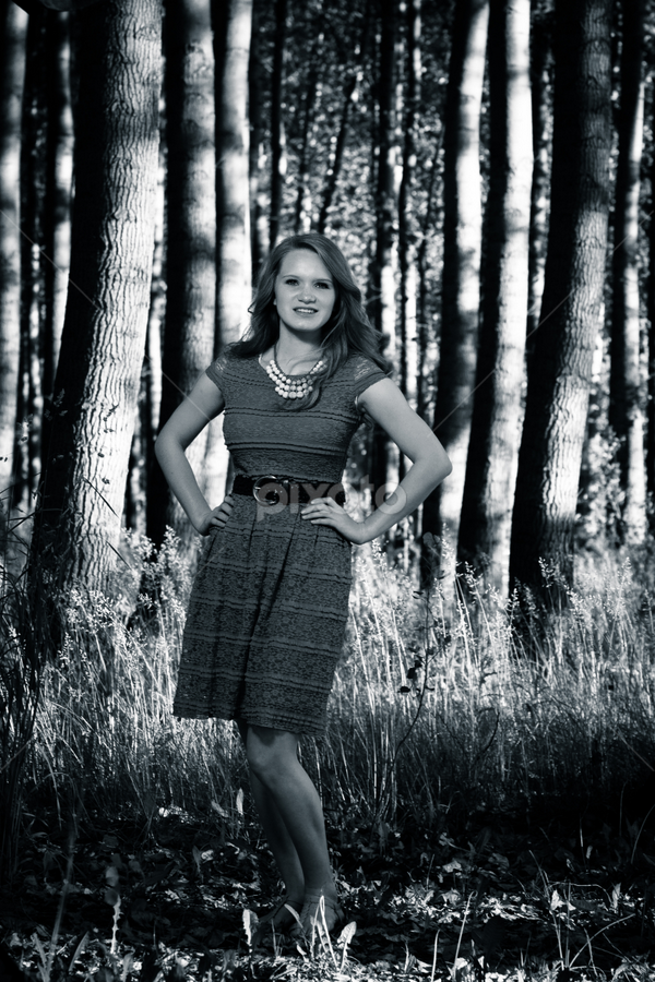 Poplar girl and trees by Keith Bryant - Black & White Portraits & People