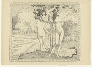 Twee badende vrouwen bij waterkant