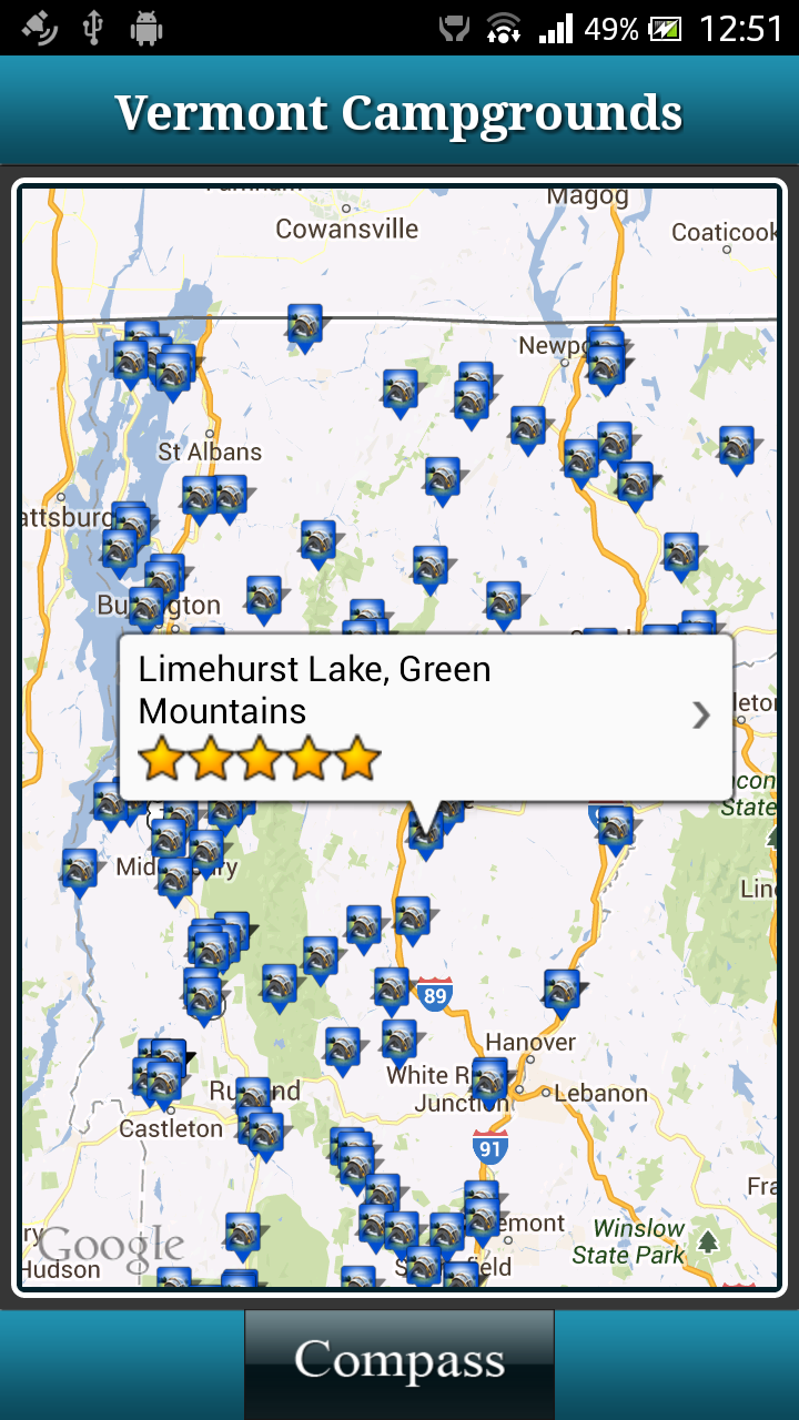 Android application Vermont Campgrounds screenshort