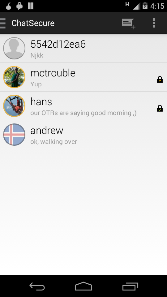 ChatSecure Screen 1