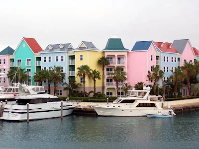 Along the waterfront on Paradise Island, the popular cruise destination in the Bahamas.