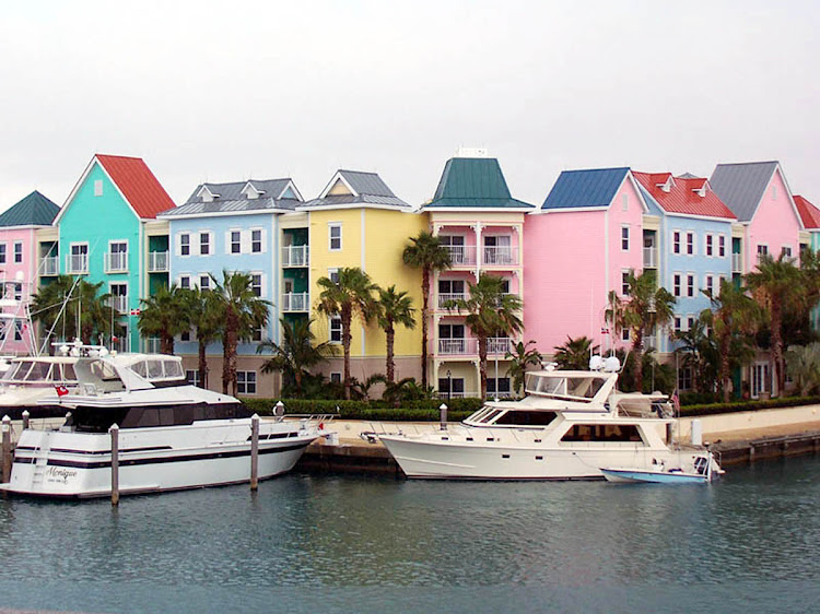 Along the waterfront on Paradise Island, the popular cruise destination in the Bahamas.