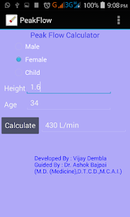 Peak Flow Meter Calculator Screen 3