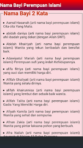 Nama Bayi Perempuan Islami