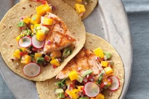 Salmon Tacos with Mango-Avocado Salsa