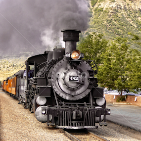 Pulling out of the station in Durango by Sandy Scott - Transportation Trains
