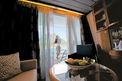 A balcony stateroom aboard the Paul Gauguin.