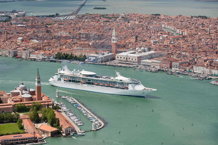 Grandeur of the Seas sailing into Venice, Italy. The ship now sails in the Caribbean.