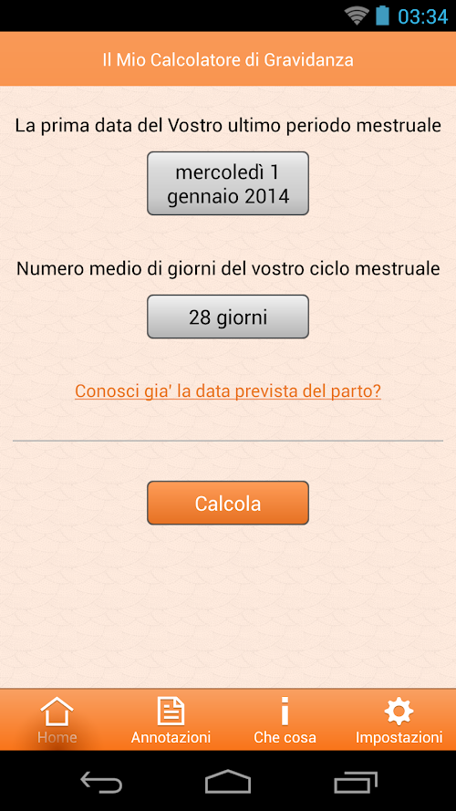 Screenshot dell'applicazione Android My Pregnancy Calculator
