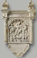 Grafsteen van de familie Ros uit de Grote Kerk in Wageningen, beschadigd door beeldenstormers in 1578. Aert van Tricht, 1548