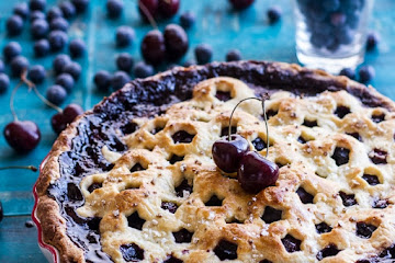 Vanilla Bourbon Cherry-Blueberry Pie.